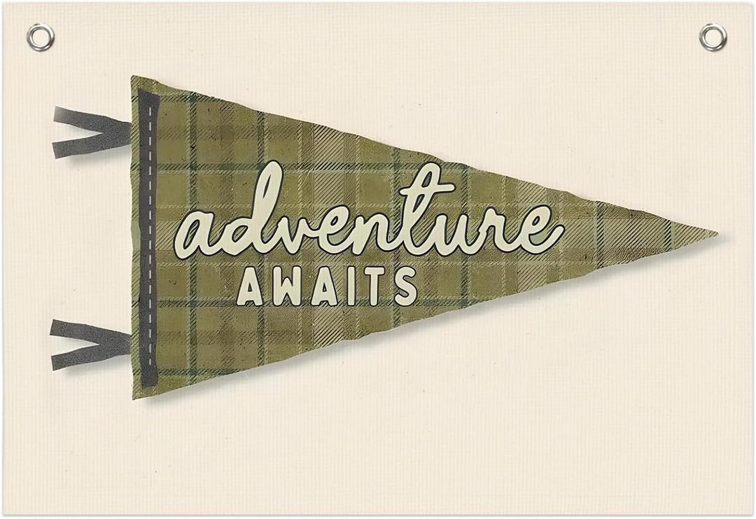 Adventure Awaits Nursery Wall Canvas Banner, Boho Nursery Decor Boy, Vintage Green Adventure Hanging Banner Flag Wall Art Decor for Kids Nursery Toddler Boy Room Bedroom Playroom, 20x30 Inch