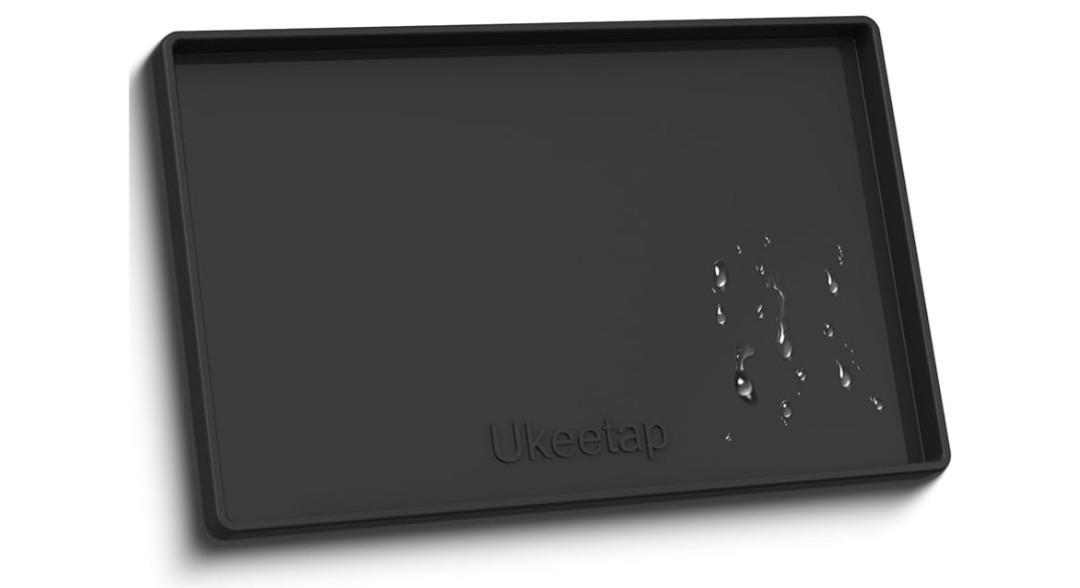 Extra Thick Silicone Mat Waterproof with Raised Edge 34" x 22", Under Sink Mat for Kitchen & Bathroom, Kitchen Cabinet Liner, Multi-Purpose for Storage & Protection, Black