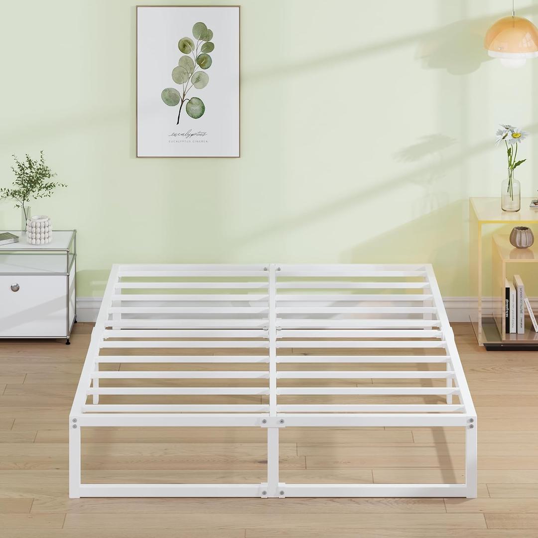 EMODA 12 Inch Full Size Bed Frame, Metal Platform Bed Frame Full No Box Spring Needed, Heavy Duty Steel Slats Support, Easy Assembly, Noise Free, White
