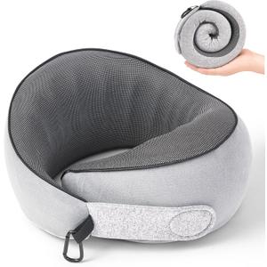 Travel Pillow, 100% Pure Memory Foam Travel Neck Pillow Airplane Neck Support Ergonomic Design for Traveling Suitable for Airplanes,Offices and Cars-Gray