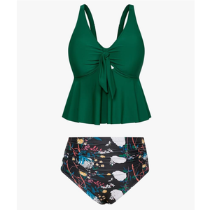 Hanna Nikole Women Plus Size 2 Piece V Neck Tie Tankini Swimsuit with Tummy Control Bikini Bottoms Bathing Suits 16W
