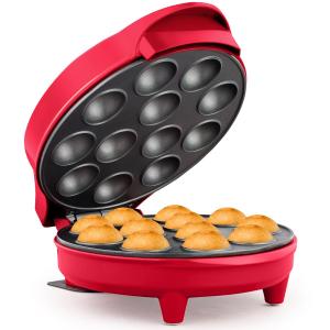 Holstein Housewares 12-Count Cake Pop Maker with Non-Stick Plates & Indicator Lights  Bakes 12 Sweet or Savory Pops Fast, Perfect for Birthday Treats & Holiday Party Snacks, Red