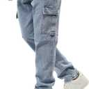 JMIERR Men's Elastic Waist Cargo Jeans Stretch Denim Pants with Drawstring Relaxed Fit for Casual Daily Wear (Blue) 40