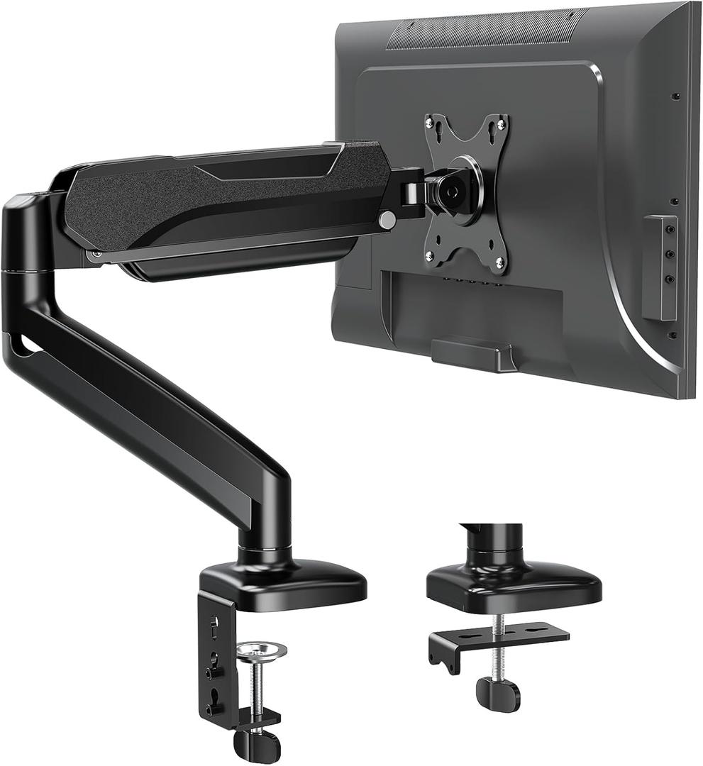 MOUNTUP Single Monitor Desk Mount Holds Screen up to 32 inch, Height Adjustable Monitor Arm, Computer Monitors Stand with Clamp/Grommet Mounting Base, VESA Mounts Fit 4.4-17.6lbs Computer, Black