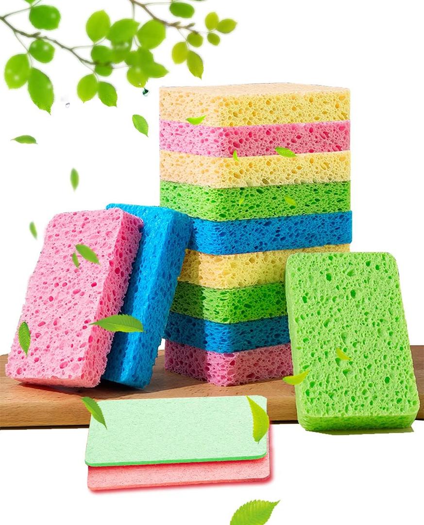 METUUTER 12-Count Kitchen Sponges- Compressed Cellulose Sponges Non-Scratch Natural Dish Sponge for Kitchen Bathroom Cars, Funny Cut-Outs DIY for Kids (Multicolor)
