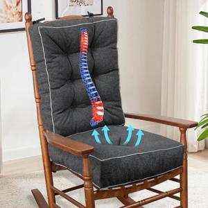 YZ HOME Rocking Chair Cushion Outdoor/Indoor with Memory Foam,Set of Thicken Seat & Back Chair Cushions with Ties,Non-Slip Chair Pad for Rocker,Dark Grey,28 * 18 * 5/18x18x5