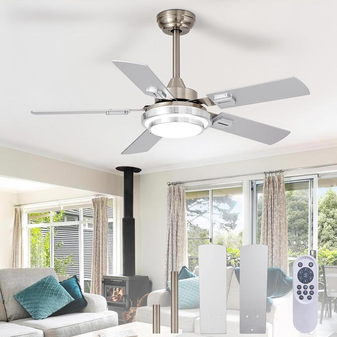 Depuley 42-Inch Ceiling Fan with Light: Brushed Nickel Ceiling Fans with 5 Blades Dual Finish Reversible - Farmhouse Ceiling Fan with Remote Control for Living Room Outdoor Patios