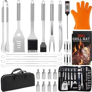 28PCS Stainless Steel BBQ Grill Accessories Set, Grilling Gifts for Men Birthday Father's Day, Portable Multifunction Grilling Utensils Tools Kit with Storage Bag for Outdoor Grill Camping BBQ Party