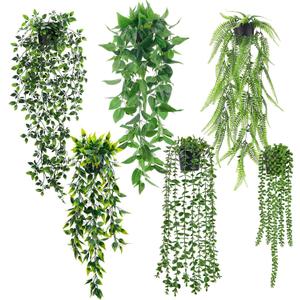 Der Rose 6Pcs Fake Hanging Plants Artificial Vines Faux Hanging Plants Indoor for Bathroom Kitchen Wall Bookshelf Outdoor Decor