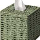 Sage Green Tissue Box Cover, Paper Rope Hand Woven Square Tissue Box Holder for Home Decor, Bathroom Countertop, Office, Bedside Table