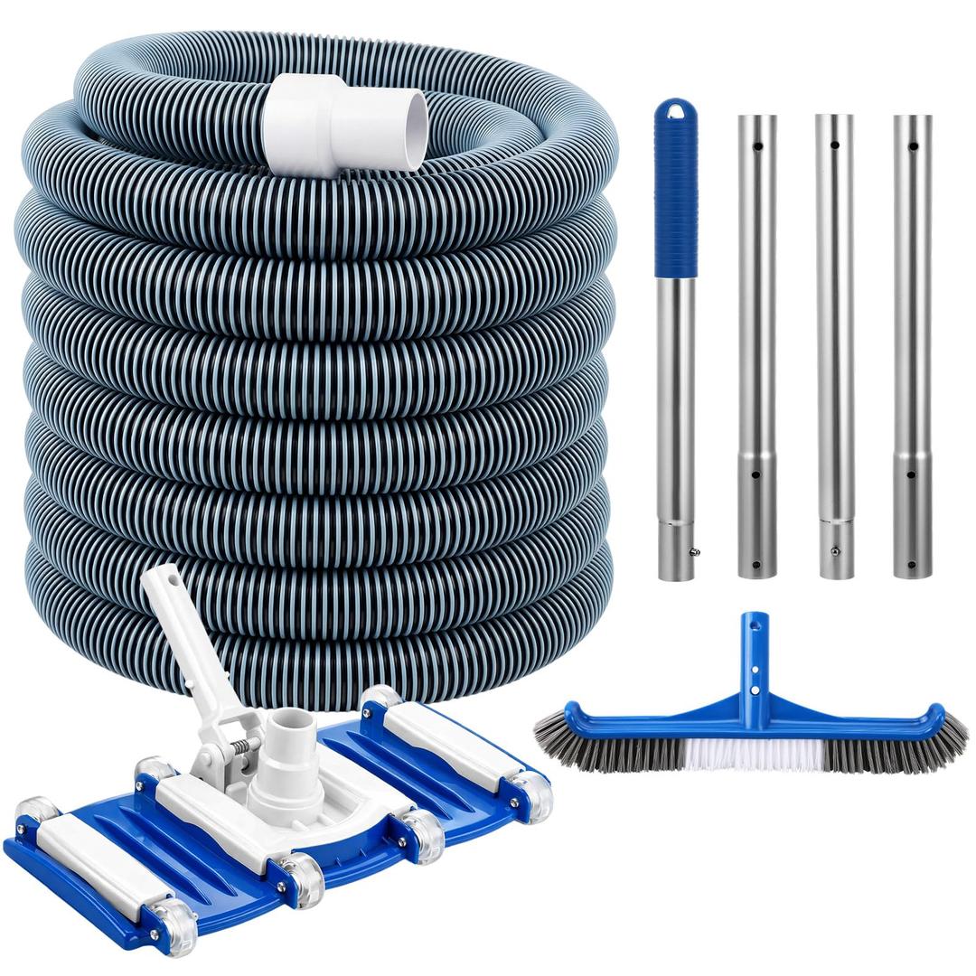 Innconee 4 Pcs Swimming Pool Cleaning Kit Including Pool Vacuum Head with 1-1/2" x 30 ft Hoses Flexible Head with Bristles Wheel and Pole 14 '' Cleaning Brush for Inground Above Ground Cleaner