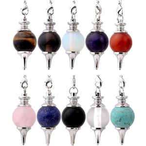 Jovivi 10pcs Beautiful Crystal With Chain,Natural Amethyst Rose Quartz Tiger Eye Obsidian Lapis Lazuli Turquoise Gemstone Reiki Pendant