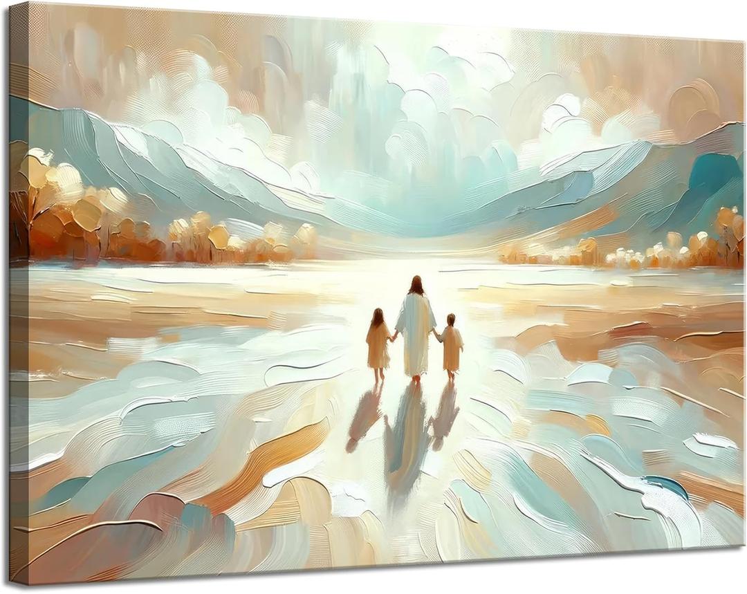 Jesus Canvas Wall Art God and Children Wall Decor Pictures Watercolor Christian Spiritual Poster Prints Religious Artwork for Kids Room Church Nursery Decoration, 16x24in (24L" x 16W")