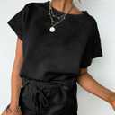 UNCLECAT Womens 2 Piece Lounge Sets Short Sleeve Tops and Shorts Travel Outfits Pajama Set with Pockets (Black, S)