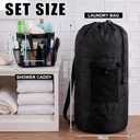2 Pcs Black Backpack Laundry Bag and Caddy Portable Set Dorm Room Laundry Backpack Shower Caddy Basket Hooks for College Dorm Room Travel Laundromat Apartment