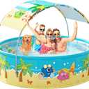 Foldable Swimming Pool with Canopy for Kids 78.7"x17.7" Hard Plastic Portable Dog Pool Anti-Slip Collapsible Large Kiddie Pool Indoor Outdoor Backyard (JellieMons 79'')