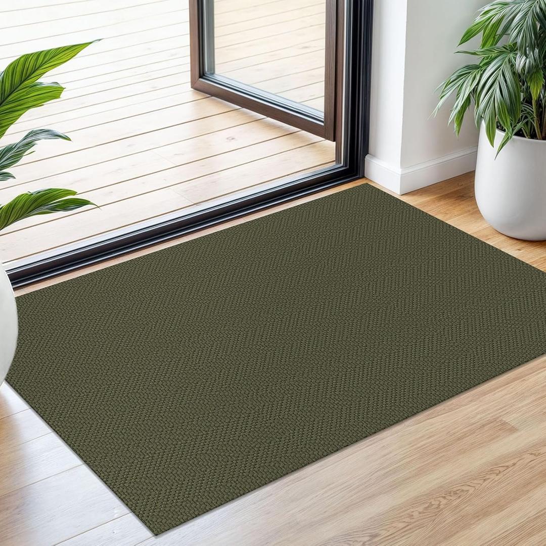 Small Braided Rugs 2x3 Ft Area Rugs for Entryway Boho Washable Rug Throw Rugs with Rubber Backing Cotton Woven Door Mat Indoor Entrance Front Door Rugs for Foyer Bathroom Kitchen, Dark Green