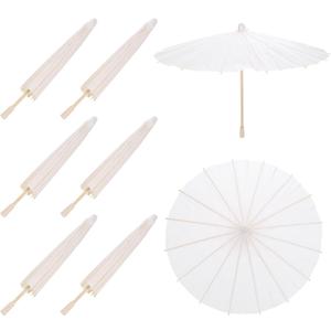 MECCANIXITY 6 Pcs Paper Umbrellas ,16" Paper Parasol Umbrella DIY Oiled Paper Painting Umbrellas for Photography Props Craft Party Wedding Decoration, White