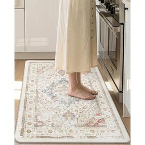 DEXI Kitchen Mats for Floor Cushioned, 23x35 Wide Runner Rug Non Slip, Waterproof Soft Comfort Standing Padded Anti Fatigue Decorative, Light Beige