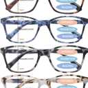 4 Pack Progressive Multifocus Reading Glasses for Women Men Spring Hinge Blue Light Blocking Readers, +1.50