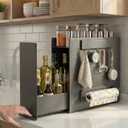 2 Tier No Assembly Pull Out Spice Rack Countertop, Sliding Drawer Seasoning Condiments for Tall Bottles, Steel Kitchen Organizer with Magnetic Panels with Paper Towel Holder and 4 Hooks