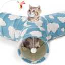 Tempcore Cat Tunnels for Indoor Cats, Cat Tube Toys 3 Way Collapsible, Pet Play Tunnel with Peek Hole Toy Ball for Kitty, Kitten, Rabbit, Blue Cloud