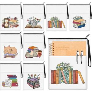8 Pcs Book Club Gifts Book Pouch Sleeves Bulk with Zipper and Pocket Paperback Sleeve for Reading Lovers Librarian Bookish Group Club Student Teacher Gifts 11 x 8.7 Inch