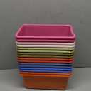 Dandat 16 Pcs Plastic Book Bins for Classroom Library Cubby Bins Scoop Front Stackable Toy Storage Tubs Containers for School Office Home Nursery Playroom Organization(Vintage Color)