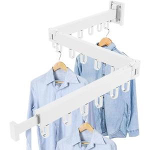 Clothes Drying Rack Wall Mounted Retractable, Aluminum Collapsible Laundry Organizer, Space-Saver Hanger Holds Quilts for Bedroom Bathroom Balcony (White)