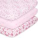 The Peanutshell 3-Pack Fitted Playard Sheets - Soft & Breathable Baby Girl Mini Crib Sheets, Pack N Play Mattress, Fits Standard Playard Pack Play Mattresses - Daisy