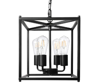 4-Light Black Farmhouse Chandelier, Iron Lantern Pendant Light Rustic Cage Adjustable Height, E26 Base Industrial Hanging Lights for Kitchen Island Dining Room Hallway Foyer Entryway