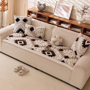 Boho Couch Covers for Pets Washable Sofa Covers for Dogs Cats Sofa SlipCover for 3-4 Cushion Couches Pet-Friendly Anti-Slip Sofa Covers for Living Room (27.6" x 71", Brown)