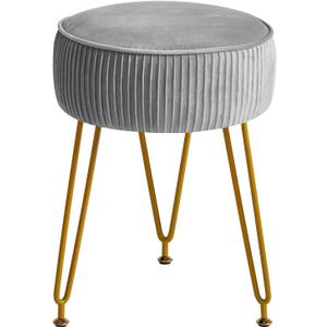 IBUYKE Velvet Round Footrest Ottoman, Makeup Vanity Stool Side Table, Dressing Table Seat, Pouf Couch Stool, Golden Steel Legs, Gray LG-30G (without storage, Grey)