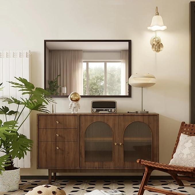 Modavari Home Fashion Accent Mirror Wood and Metal Finish Bathroom Mirrors for Wall Mounted, 40" x 30" Rectangle Rustic Wood Framed Wall Mirror, Decorative Farmhouse Mirror for Bathroom, Bedroom, Entryway, Horizontally/Vertically, 8 Pack