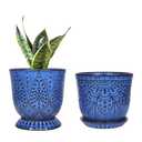 SUCLAIN Orchid Pots with Holes Attached Saucers 6 Inches - 2 Pcs Small Ceramic Pots for Repotting, Decorative Ceramic Orchid Planter with Hole for Healthy Root Growth Blue Purple