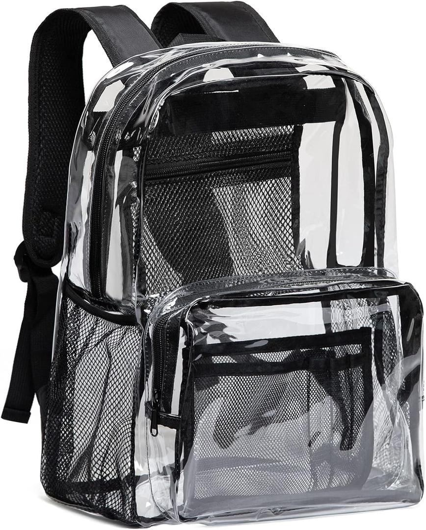 Vorspack Clear Backpack - Heavy Duty PVC Transparent See Through Backpack for College & Workplace (Large, Black)