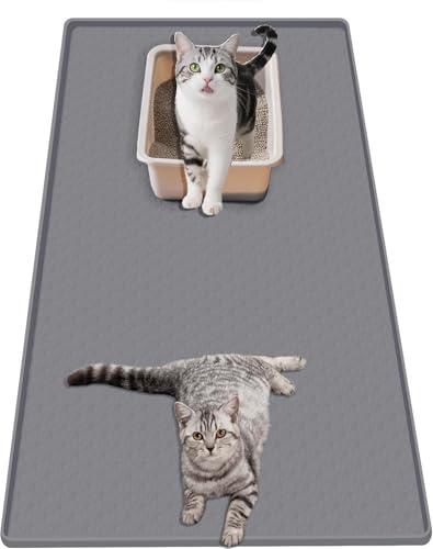Cat Litter Mat Extra Large, 51"x 25.6" XXXL Waterproof Kitty Litter Silicone Box Mat for Scatter Control, No-Slip Soft Pet Trapping Litter Rug Pad, Machine Washable, Dark Gray