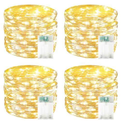 4 Pack 60 LED Fairy Lights Battery Operated with Timer, 20FT Waterproof Twinkle Lights Indoor Outdoor, Cuttable String Lights for Bedroom, Wedding, DIY, Centerpiece, Christmas Decorations (Warm White)