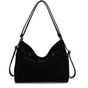 Women's Suede Tote Bag Hobo Handbags, Vintage Slouchy Backpack Large Crossbody Purse Suede PU leather double-sided design | convertible backpack (Black)