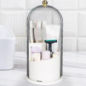 Toothbrush Holders with Sliding Lid, Rotating 3 Slots Bathroom Organizer Countertop, Tooth Brush Toothpaste Holder Bathroom Counter Stand Caddy for Vanity Makeup Brushes Holder (White)