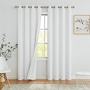 Full Blackout Window Curtains for Bedroom & Living Room - Noise Reducing, Thermal Insulated, Heavy Linen Texture, 8 Grommets, Cream White, 55" x 84", 2 Panels