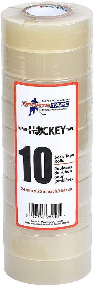 Sports Tape SportsTape Clear Hockey Tape - for Socks and Gear, Easy to Stretch and Tear (10 Pack), One Size