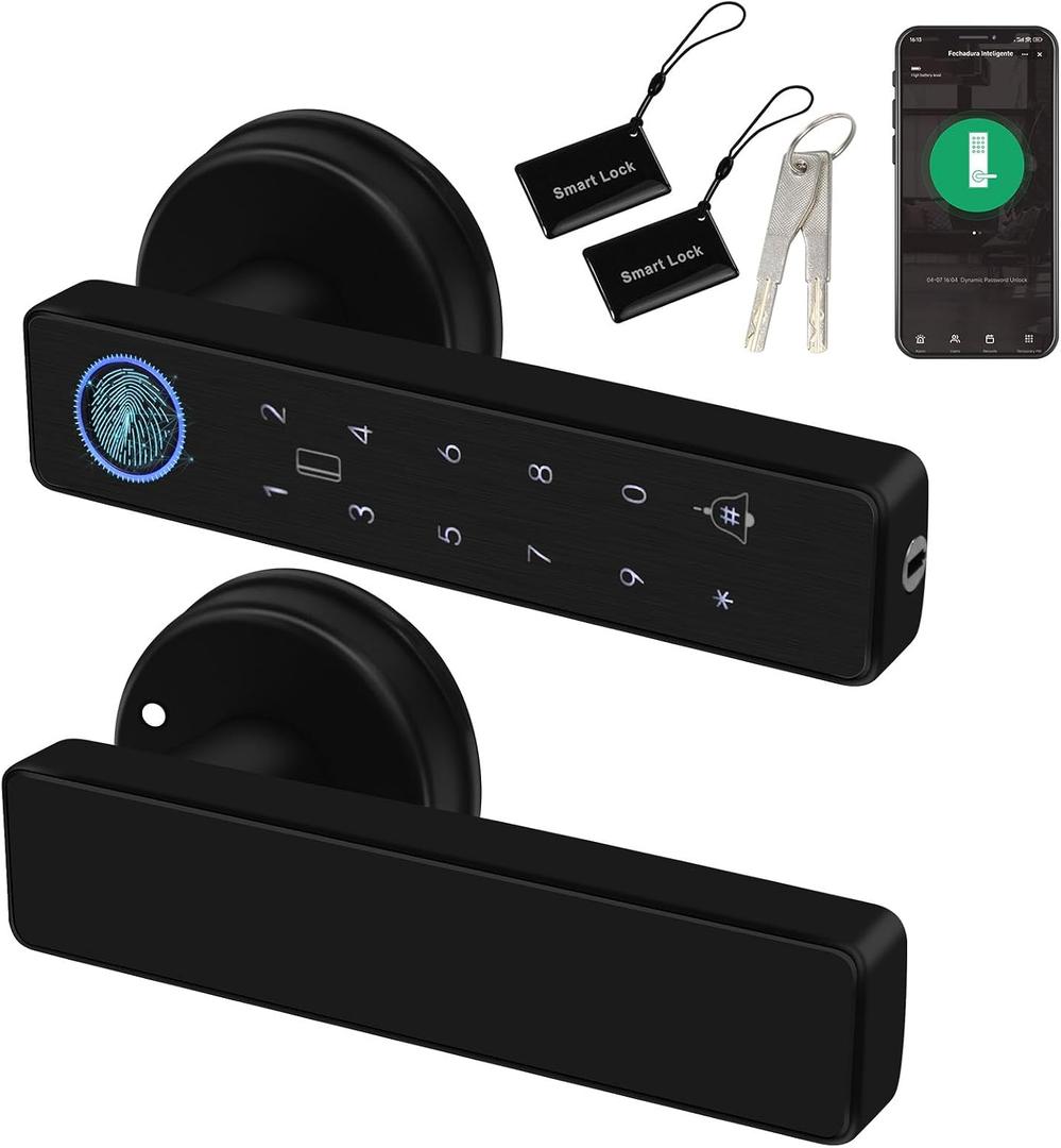 Smart Door Lock 5-in-1 Door Handle Electronic Keypad Supports Password APP IC Card Fingerprint Key Biometric Digital Smart Door Lock Suitable for Home Office and Apartment