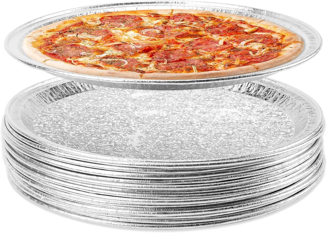 Jenatripom 25 Pack Serving Platters, 12” Disposable Aluminium Foil Serving Trays for Party & Buffet, Silver Embossed Foil Serving Dishes/Plates for Vegetable, Fruit, Cake, Cookies