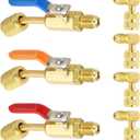 PATIKIL 3Pcs Air Conditioning Refrigerant Angled Compact Ball Valve 1/4 Inch SAE with 4Pcs Angle Converts Adapter for HVAC Charging Hoses AC Refrigerant Tools