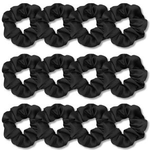 IVARYSS Scrunchies for Hair Sleep, Premium Satin Soft Than Silk for Women Curly Hair, Cute Bands Ties for Girls Thin | Thick Hair Styling, 12 Pack, Black