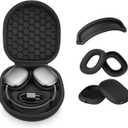 Yinke Smart Case for AirPods Max Headphones Supports Sleep Mode, with AirPods Max Silicone Earpad Cover/Ear Cups Cover and Headband Anti-Scratch Accessories, Hard Organizer Portable Carry Travel (Black, Set 2)