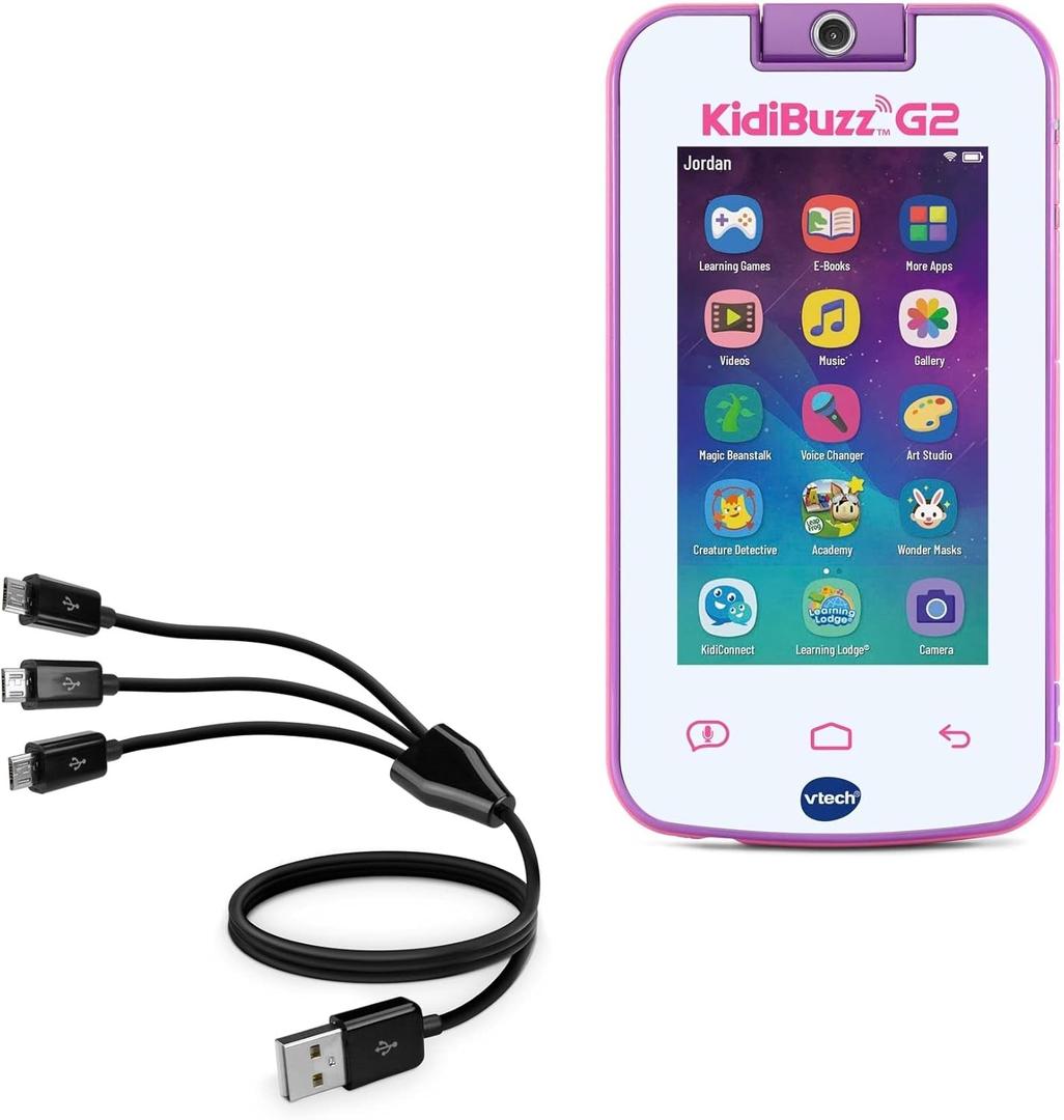 BoxWave Cable Compatible with VTech KidiBuzz G2 - MultiCharge MicroUSB Cable, Multiple Charging Cable Micro USB Cable - Black