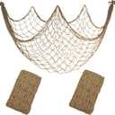 2 Pack Fish Net Decorations - 80x40 Inch Brown Fishing Net Decor for Under The Sea Hawaiian Beach Themed Party, 3mm Thick Natural Cotton Versatile Nautical Netting for Party Wall Table Ceiling Decor (Caramel)