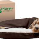 Furhaven 35" Round Orthopedic Dog Bed for Large/Medium Dogs w/ Removable Washable Cover, For Dogs Up to 50 lbs - Sherpa & Suede Snuggery - Espresso, 35-inch